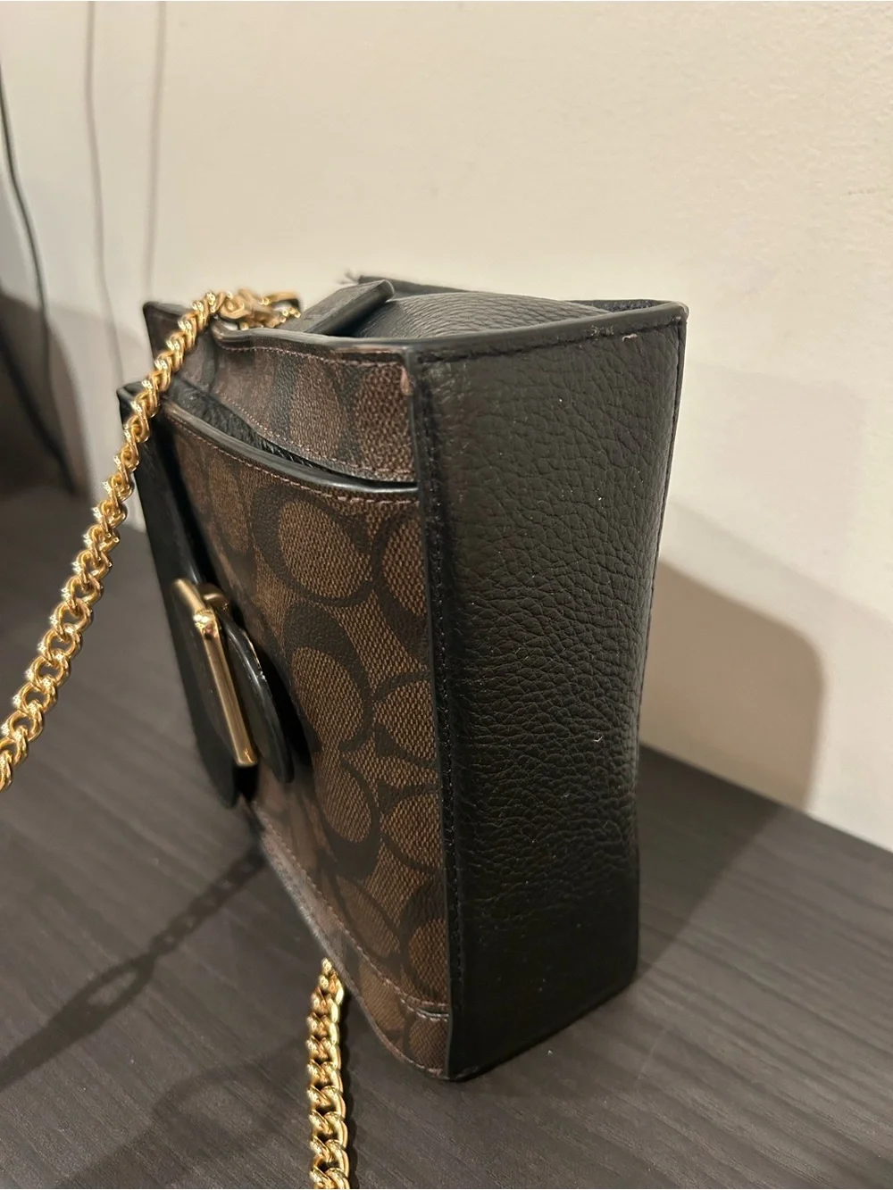 Coach Mini Pepper Crossbody in Signature Canvas with black pebbled leather EUC